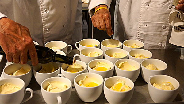 The dessert was topped with a textured grey sea salt and a butter wafer.
