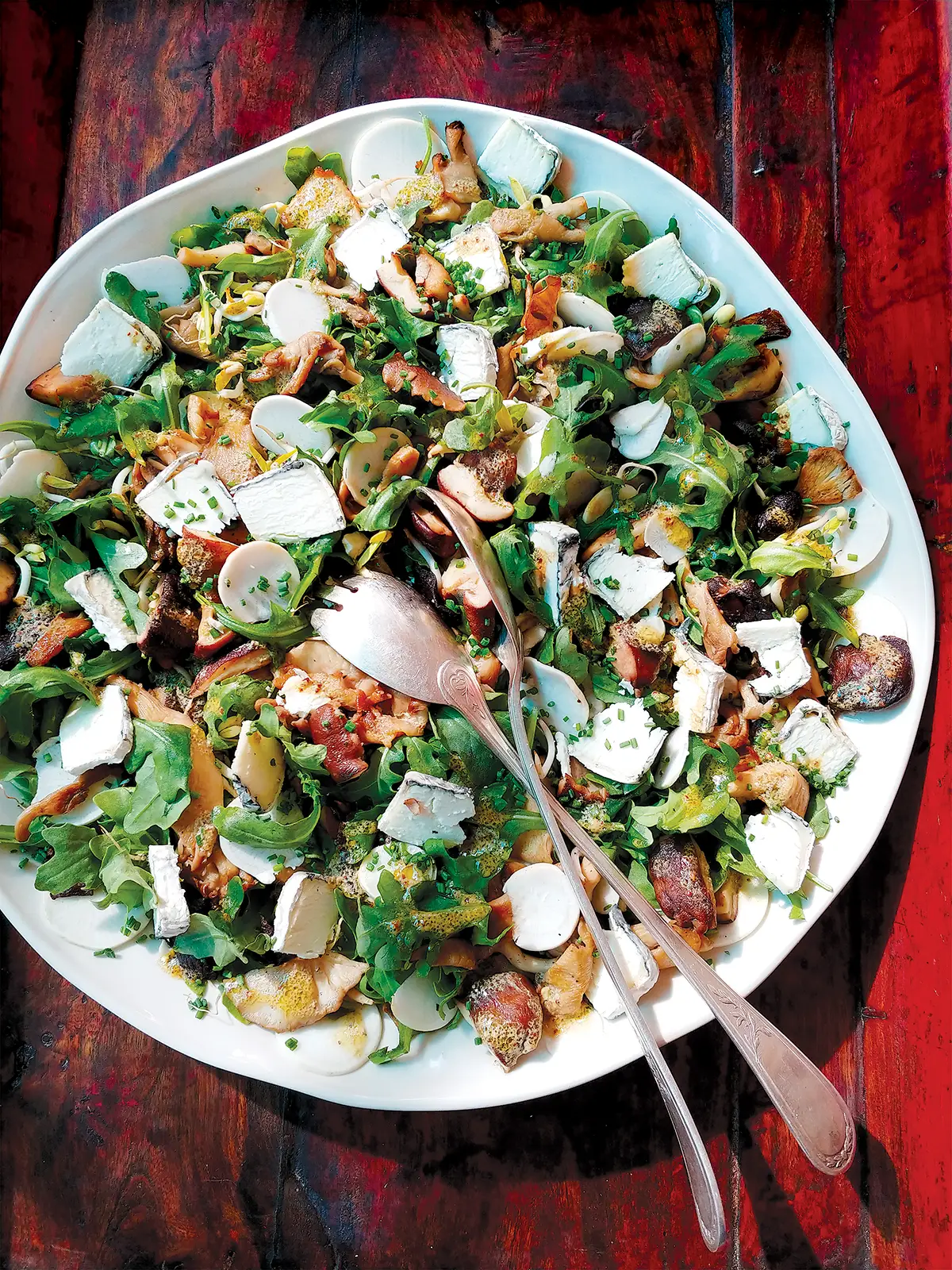 Baby Arugula, Wild Mushroom, Mung Bean and Goat Cheese Salad