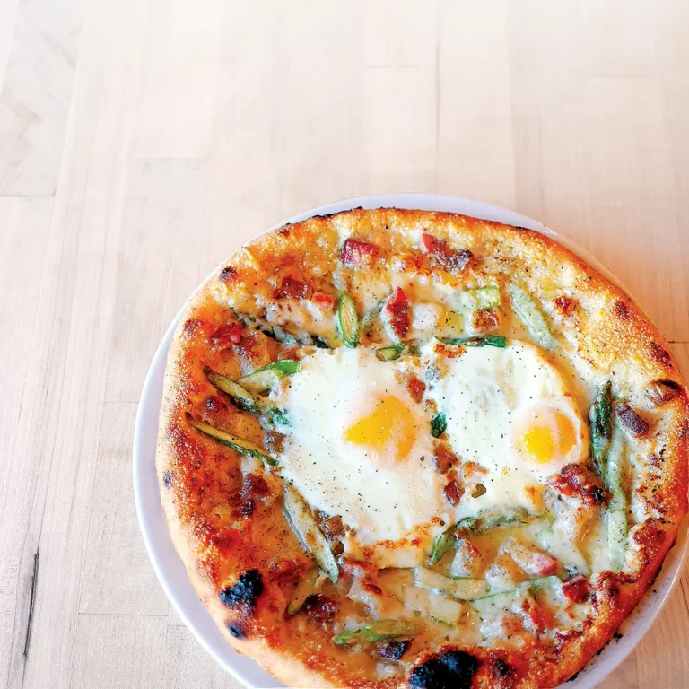 Breakfast Pizza/Carbonara Pizza at Industrial Eats