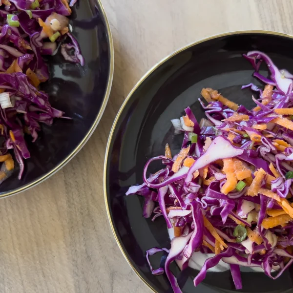 Red cabbage salad with citrus dressing.