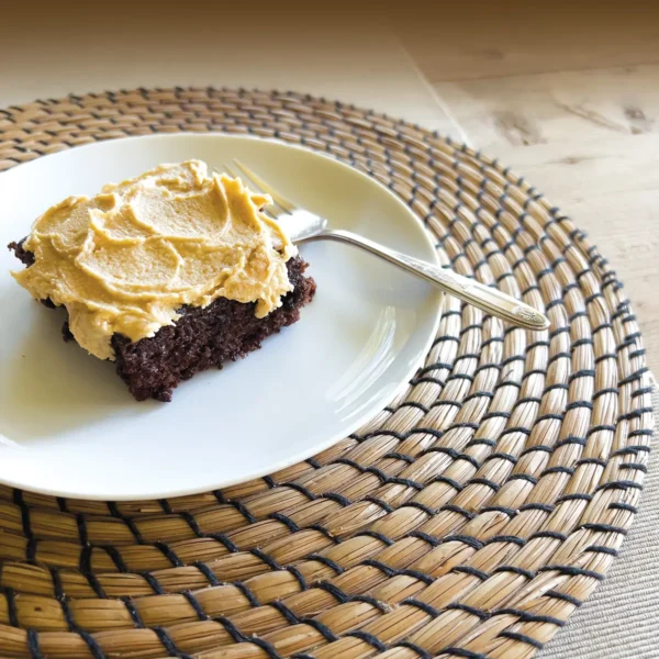 Sparkling Water Chocolate Cake with Peanut Butter Fosting.