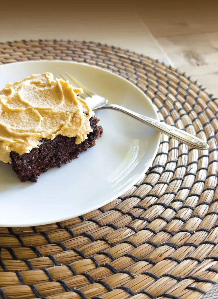 Sparkling Water Chocolate Cake with Peanut Butter Fosting.