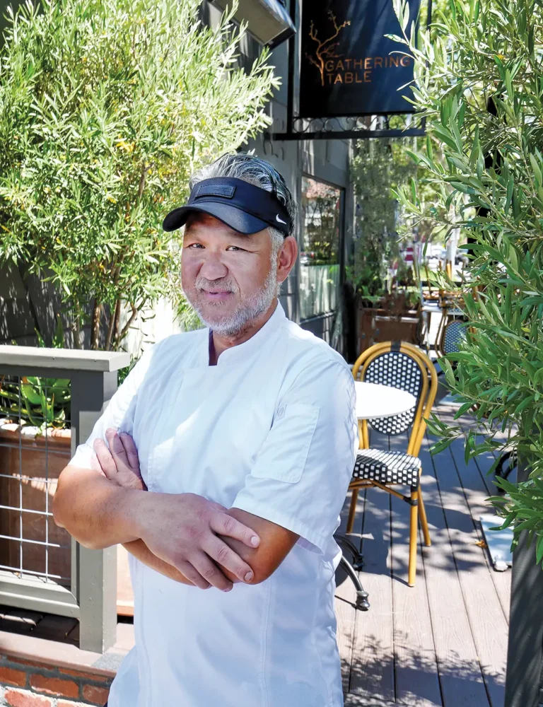 Longtime valley resident Chef Budi Kazali on the patio of The Gathering Table in Solvang.