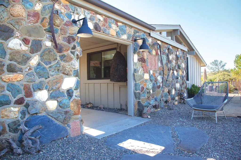 The distinctive stone entranceway of their property.