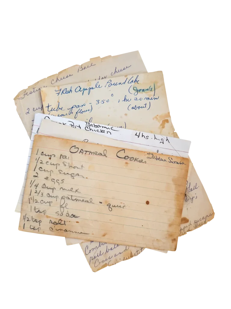 Recipes on index cards.