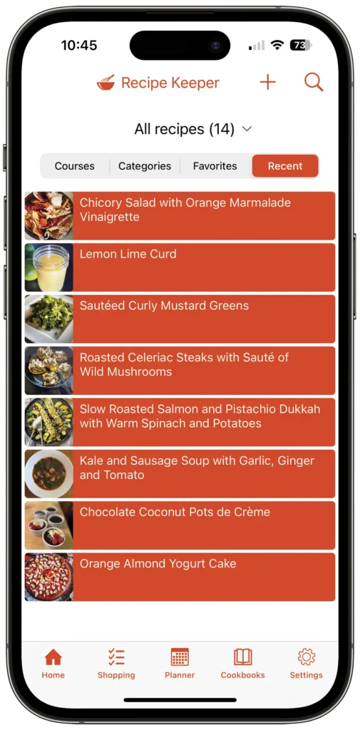 Screenshot of Recipe Keeper app on an iPhone.