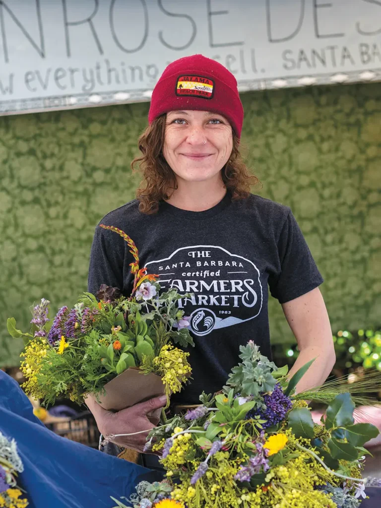 Ariana Rose with her bouquets at the Saturday farmers market in Santa Barbara.
