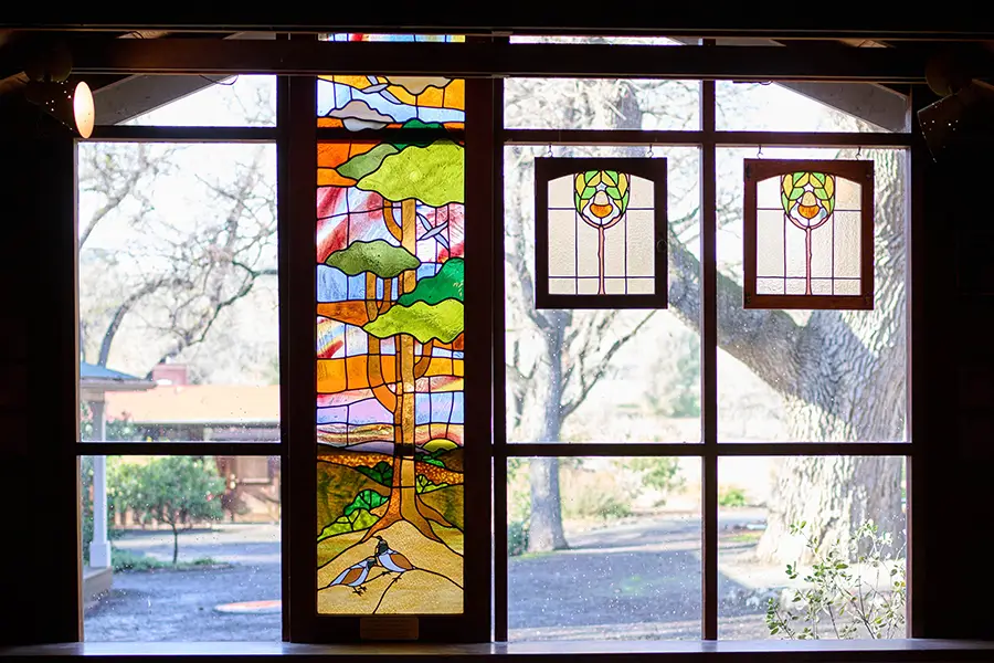 Stained glass windows at Midland School.