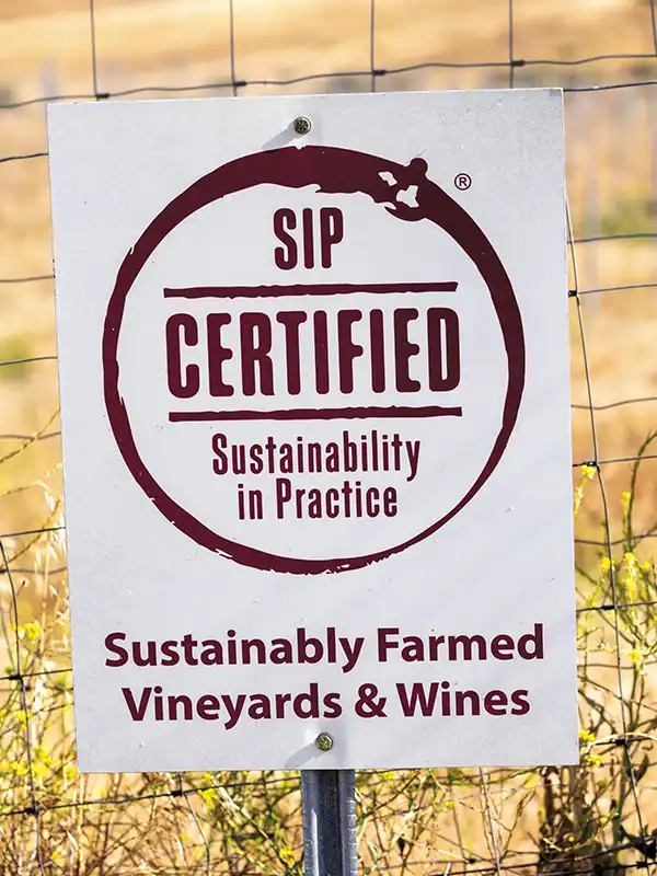 Sign: SIP Certified Sustainability in Practice. Sustainably Farmed Vineyards & Wines.