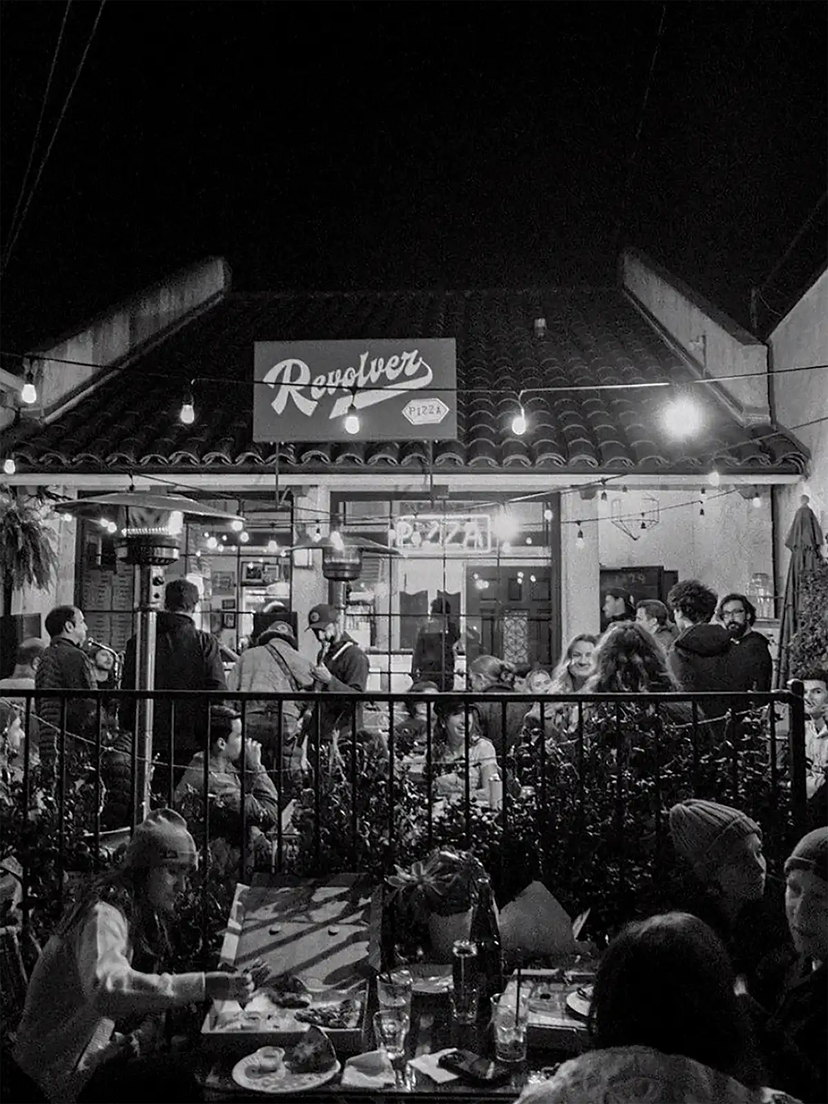 Jam night in front of Revolver Pizza.