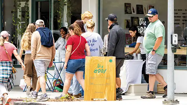 A crowd gathers outside the Eddy for a weekend pop-up.
