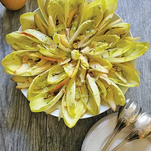 Endives and Pear Salad with Goat Cheese Vinaigrette.
