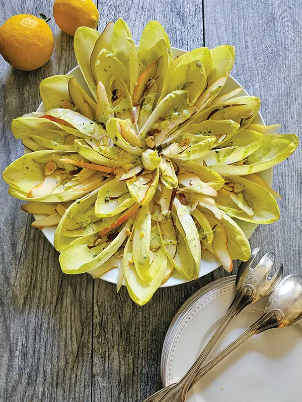 Endives and Pear Salad with Goat Cheese Vinaigrette.