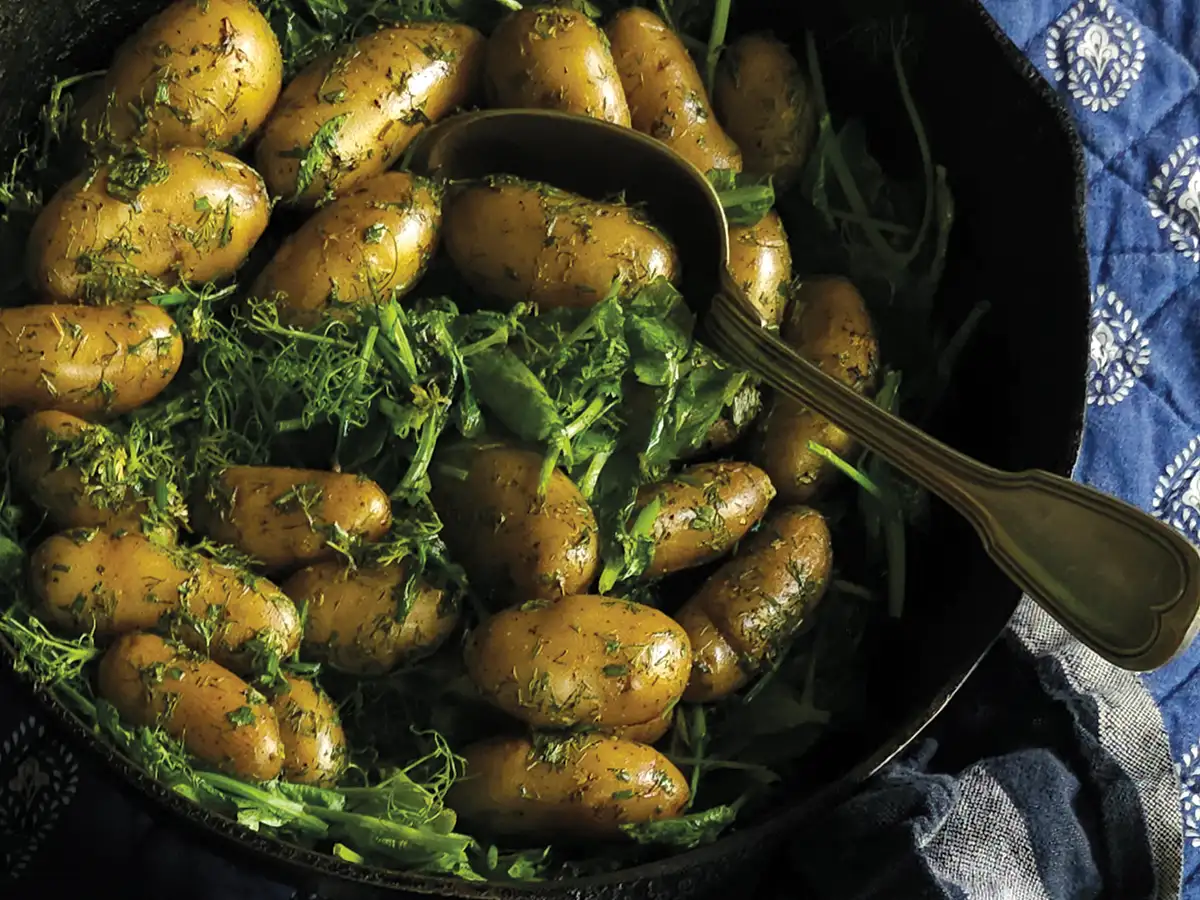 Fingerling Potatoes and Wilted Greens