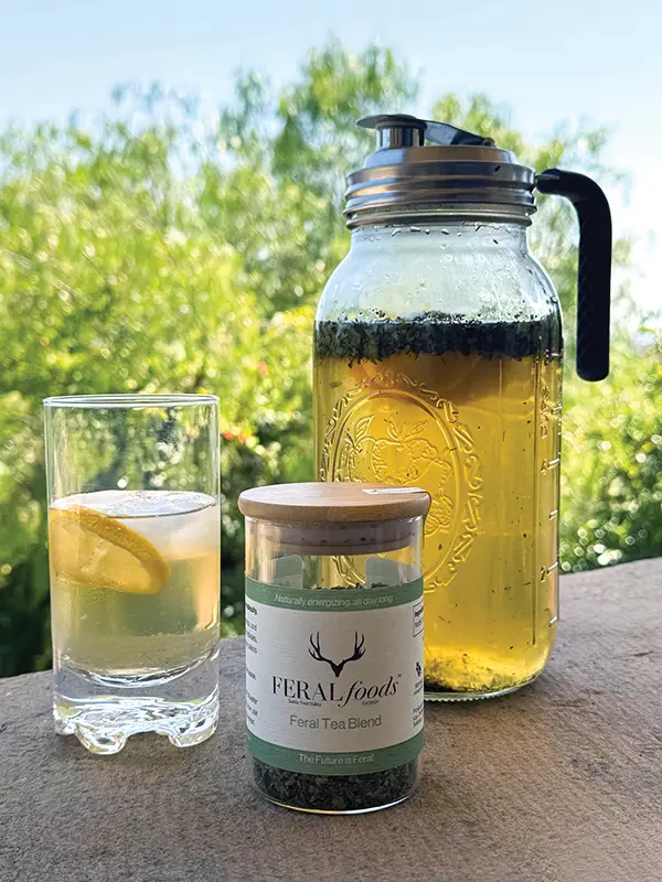 Feral flask filled with iced tea.