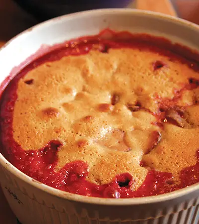 Baked fruit cobbler.