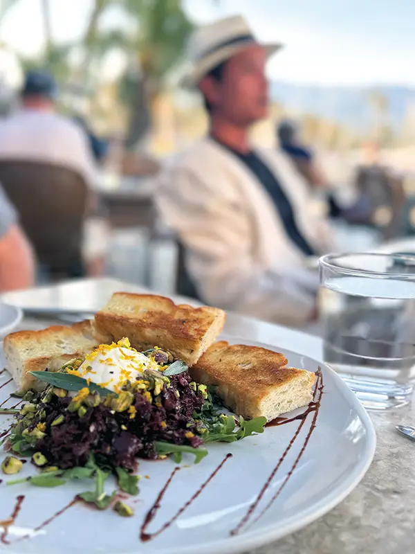 Seasonal burrata on the patio at Gracie.