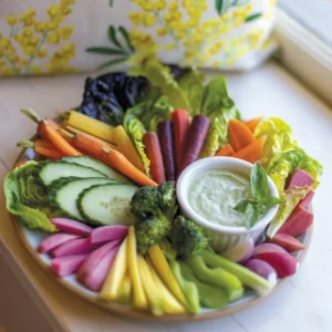 Platter of crudité with Green Goddess Dip.