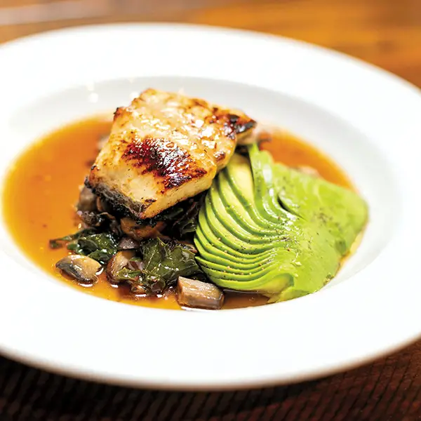 Miso cod, dashi, spinach and avocado on the “hot” menu.