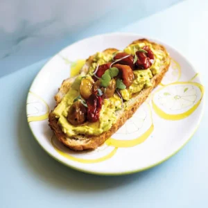 Tomato confit on avocado toast.