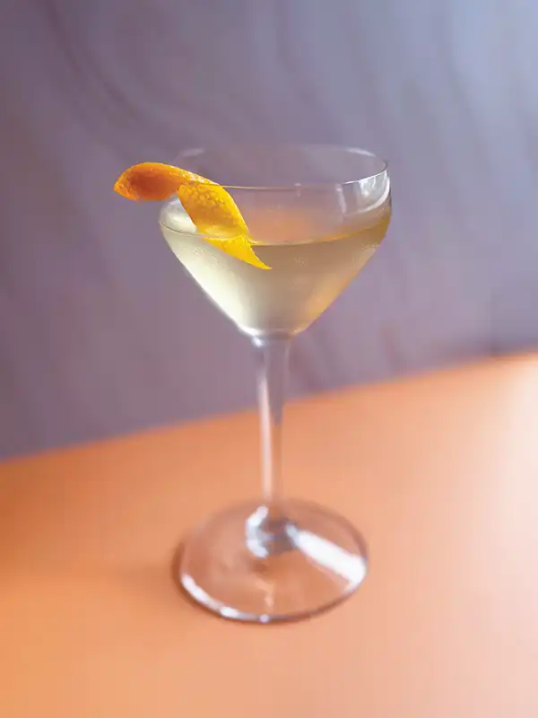 Smoked Velvet cocktail in a coupe glass.